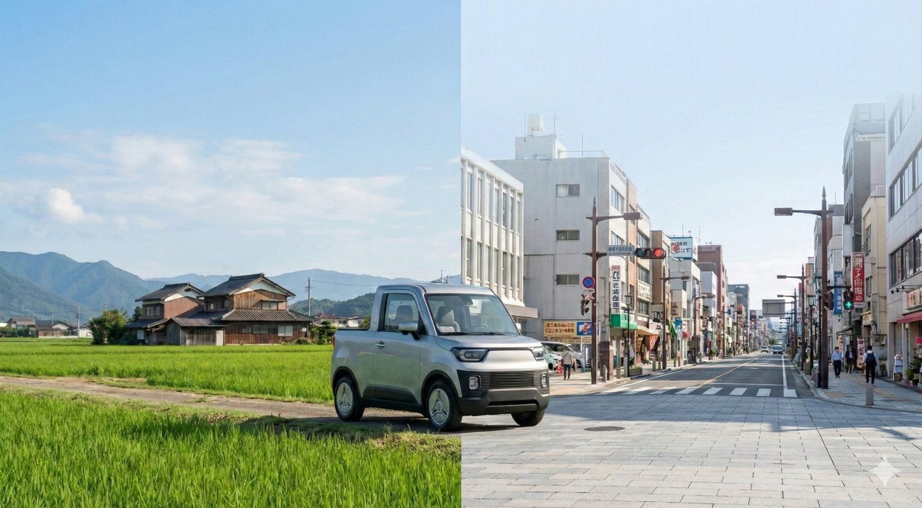 地方の田園と地方都市の街並み
